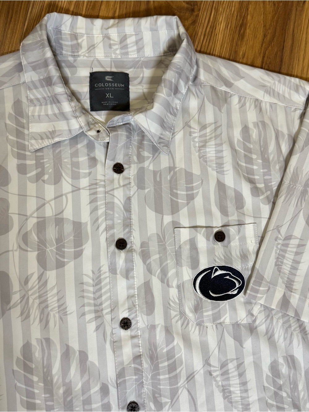 Penn State Men’s White & Gray Tropical Stripe Button-Down Shirt, Size XL